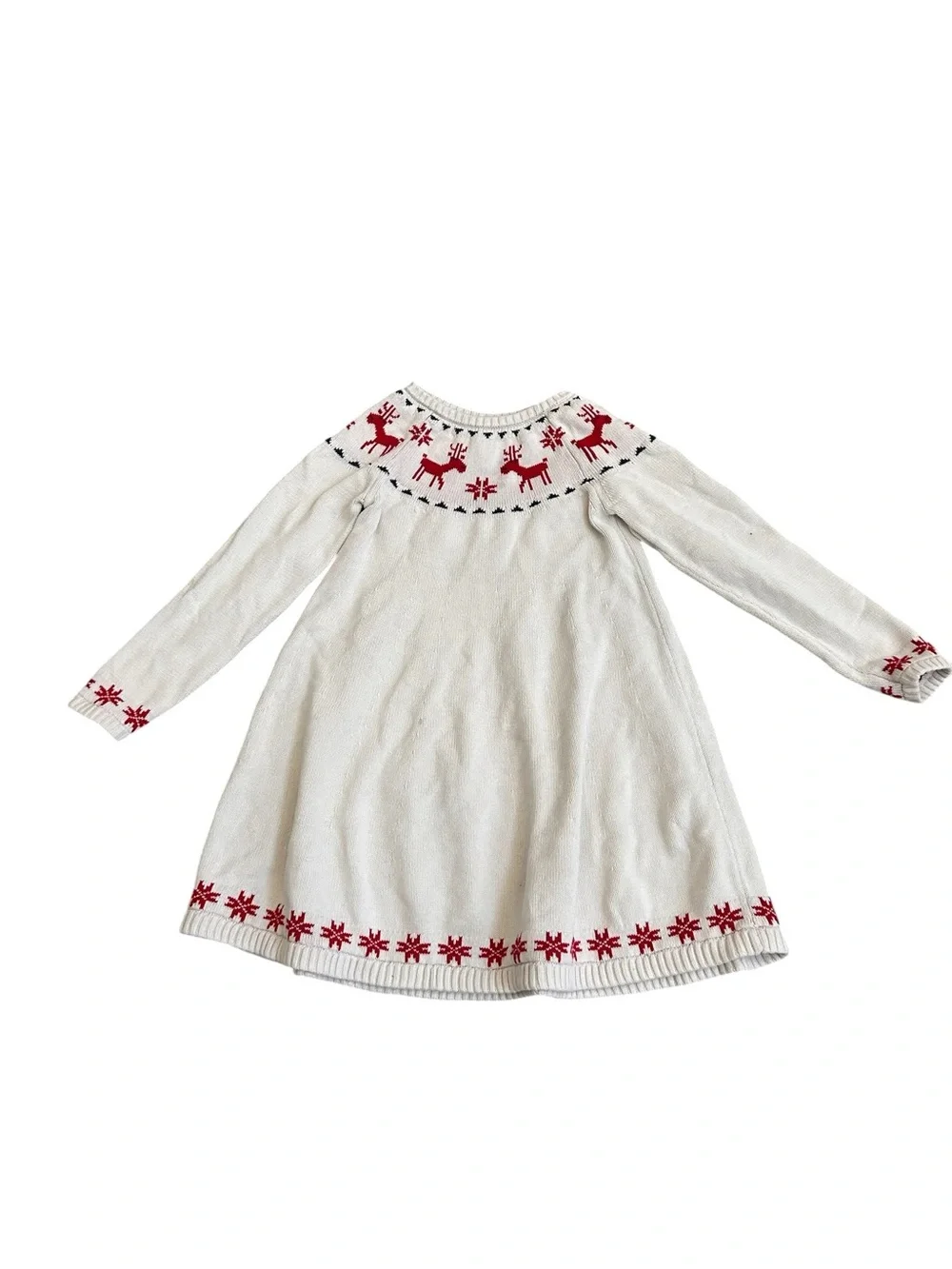 Hanna Andersson Cream Knit Holiday Sweater Dress with Red Accents